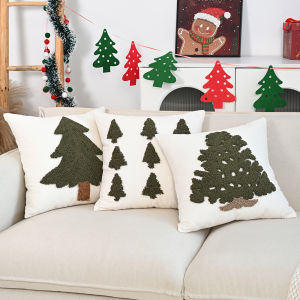 Tufted Circle Fleece Christmas Tree Throw Pillowcase Living Room Sofa 18x18inch Cushion Cover Home Bedroom Outdoor Decor