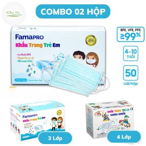Combo 2 Hộp 50 cái khẩu trang trẻ em kháng khuẩn Famapro