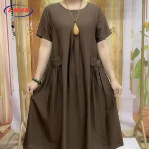 Z-ONER Vintage Dresses for Women Solid Color Short Sleeve Dress Ladies Skirts