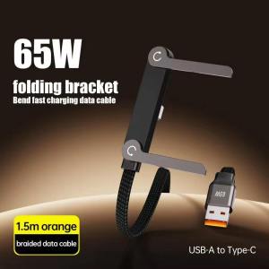 240W Type C Data Cable with Portable Stand IP USB Type C to Type C Fast Charging Gaming Car Data Cable Wires 1.5M