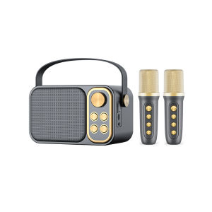 Speaker bluetooth 2Mic 1 set karaoke speaker ktv Cute Wireless Lucu Portabel Luar Ruangan Speaker Nirkabel Mic Speaker Bluetooth Karaoke Set/ 2 Microphone Portable Wireless Speaker Mini Outdoor/ KTV