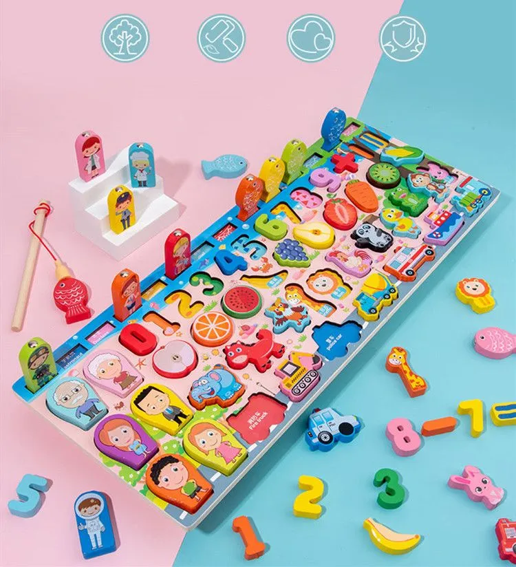 JYL Kids Educational Wooden Math Toys Children Busy Board Count Shape  Colors Match Fishing Puzzle Learning Toys Gifts