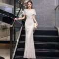 🏅👗 2022 New Women's Long Evening Dresses Gown For Debut 18 Years Old White Plus Size Wedding Dress Champagne Evening Dress High-End Banquet Elegant Socialite Birthday Bridesmaid Dress Host Advanced Texture. 