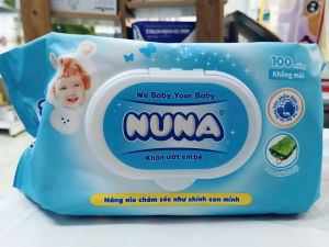KHĂN ƯỚT EM BÉ NUNA KHÔNG MÙI - DỊU DA - MỀM MẠI - AN TOÀN CHO BÉ 100 miếng