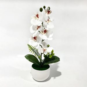INEXTIN 7 Heads Artificial Orchid Potted Flower Pink with White Pot Simulated Flower Butterfly Orchid Potted  Multi-Bloom Artificial Faux Plants Home Decor