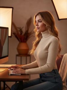 Womens High Neck Sweater Ribbed Long Sleeve Pullover Slim Fit Casual Fashion Knitted Top