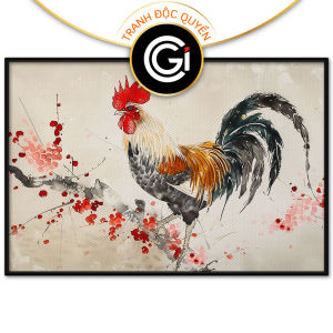 Tranh treo tường tranh dán tường tranh thủy mặc con gà trống tranh phong thủy decor phong cách cổ điển in Canvas. CGI-365