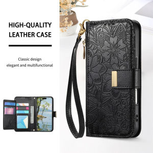 [XnMus.] OPPO Reno 15F 15 14 13 12 Pro 14F 13F 13A 12F 11F 5G 4G Wallet Fashion Flower Zipper Bag Floral Flip Luxury Wristlet Strap Leather Back Cover