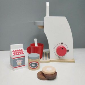 Wooden Simulation Pretend Play Kitchen Coffee Machine Toy Set Educational Kids Home