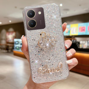 Konsmart vỏ điện thoại cho Vivo y27s y17s Y27 y36 4G 5g 2024 sang trọng Rhinestone thiên nga nhựa TPU mềm chống sốc Ốp điện thoại cho Vivo y02 y02a y02t y02s Y16 Y22 y22s