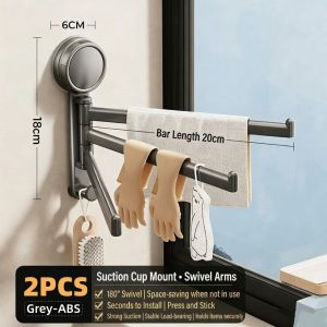 Wall Mounted Suction Cup Rotating Towel Rack Foldable Wall-Mounted Corner Storage Three Arm Rotating Towel Rack for Rotating Towel Rack Bathroom & Kitchen Suction Cup Wall Mounted Folding Bath Towel Rack Space Saving Designs