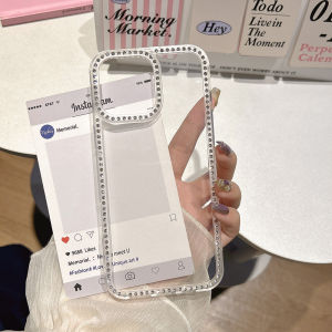 เคสโทรศัพท์ใสแวววาวสุดหรู เคส For iPhone 11 15 16 Pro Max 17 14 13 12 เคส ไอโฟน 13 Pro Max 14pro 17promax 17 Air เคสใสดีไซน์ขอบเพชร