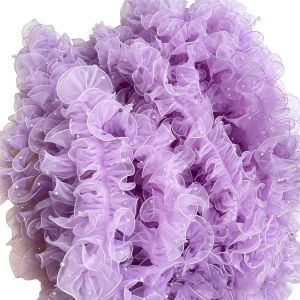 NEXTYOO Rộng 11cm Ruy băng đính hạt Organza Cạnh gợn sóng 1 thước Anh Phụ Kiện Ren Lolita Thiết kế cổ áo Ren hoa Hạt cườm xếp ly được mã hóa Thiết kế thời trang