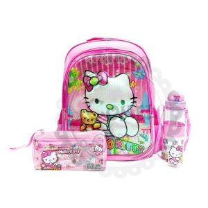 Comel Kids Hello Kitty School Bag Pencil Box Set and Water Bottle with Straw 500ML Set