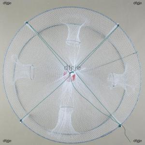 [COD] dfgje 1pcs Foldable Fishing Shrimp Fish Crab Bait Net 4 Holes Crayfish Lobster Fishnet Cast Dip Cage 42x20cm