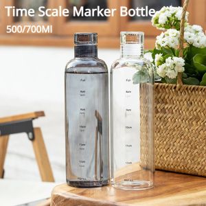 Plastic/Glass Water Bottle with Time Markings High Temperature Resistant Portable Juice Lemon Cup Transparent 500ml/700ml