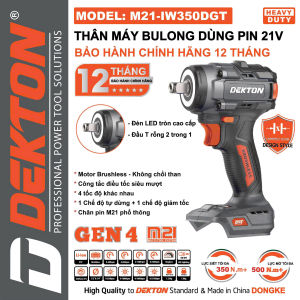Máy siết bulong 2 trong 1 DEKTON M21-IW350DGT - Motor Brushless - Lực Siết 350N.m - 4 Cấp Tốc Độ