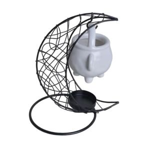 FOUNDTWO Sắt Lò xông tinh dầu hình trăng với bếp gốm Trang trí Giá đỡ nến rỗng Đồ trang trí trung tâm bàn Máy đốt tinh dầu Trang trí nhà cửa
