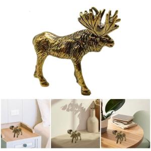 Thực Tế Brass Elk Bức Tượng Trang Trí Cổ Điển Cổ Kim Loại Deer Moose Bức Tượng Thu Nhỏ Cho Máy Tính Để Bàn Kệ Trang Trí