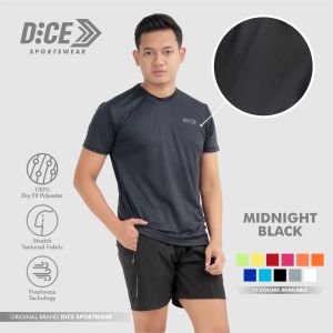 Jersey Kaos Dy Fit Olahraga Lari Running Gym Bola Futsal Polos Hitam Dice Midnight Black