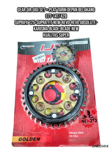 GIR GEAR GIGI SET + PLAT TARIK DEPAN BELAKANG 37T-14T/428 SUPRA X 125 FIT NEW REVO KUALITAS SUPER