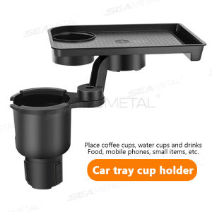 🇵🇭 SEAMETAL Car Cup Holder Tray Expander 360° Rotatable Adjustable with Detachable Food Snack Tray Car Storage Dinner Plate