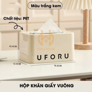 Hộp đựng giấy ăn sang trọng hộp đựng khăn giấy để bàn cao cấp màu trắng kem có thỏ đính kèm dễ thương Odela House