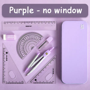 Ruler full set in metal box Compasses Ruler Pencil lead eraser School office supplies Stationery
