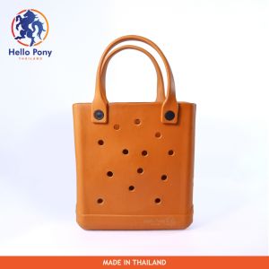 Hello  EVA กระเป๋าถือ กระเป๋าสวยๆ รุ่น BM4002 มีตัวการ์ตูนติดกระเป๋า กระเป๋ามีรู ทรงมินิมอล DIY สินค้าผลิตจากไทย