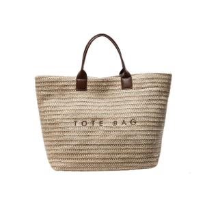 Women Commuting Bag Handwoven Beach Bag Letter Print Handbag Straw Top Handle Bag Large Capacity Vacation Bag