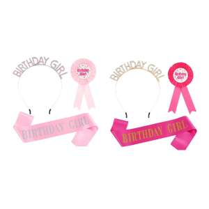 3Pcs Girl Rhinestones Birthday Headband with Glittering Sash Decorative Pin For Birthday Supplies And Party Decoration