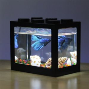 Aquarium Tempat Perawatan Ikan Akuarium Mini Lego Block LED TOPINCN E4
