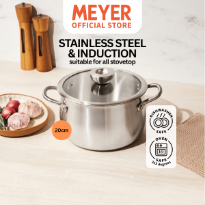 Meyer White Steel Series Stainless Steel Induction Cookware Stock Pot with Glass Lid - 20cm/3.8L
