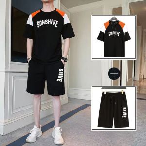 【พร้อมส่ง】ชุดกีฬาผู้ชายแขนสั้นชุดกีฬากางเกงขาสั้นขนาดใหญ่ชุดลำลอง