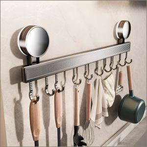 Kitchen Hanging Shelf Suction Cup Hanging Rod Holder Non-rusting Ready-to-use Rustproof Smooth Surface