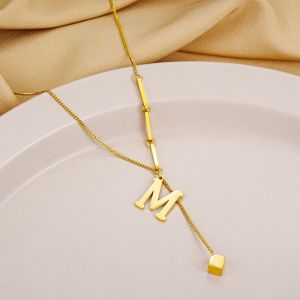 1pcs Stainless Steel Initial Necklaces 18K Gold Plated Letter Pendant Necklace for Women Accessories