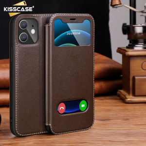 Kisscase da thật Thông Minh ô cửa sổ Shell Cho Iphone15 Pro Max Trường Hợp Lật Bìa Trường Hợp Cover Quay Lại Cho Apple15 Pro Max 14 Cộng Với 13 12 11