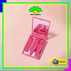 MI-K191 Set Kuas Make Up Portable Plus Cermin Rias / Makeup Brush Set 5IN1 With Box Brush Foundation