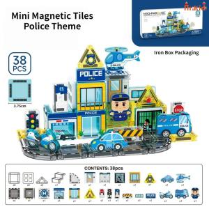 [SG Seller]Mini Magnet Building Bricks  Theme Magnetic Tiles Kit Portable Metal Case Children Pretend Play Toy