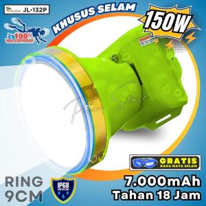 Senter Kepala Selam Waterproof Jinlong JL 132 150watt LED Laser Super Terang Recharge Adaptor Jack Angka 8 Free Kacamata Charger Lampu Baterai senter selam laut