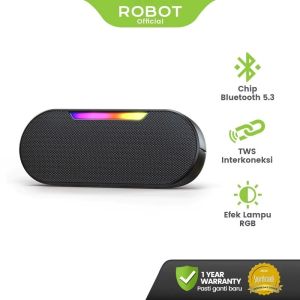 ROBOT RB230 Speaker Bluetooth 5.3 TWS Interkoneksi 5W Super Bass Ada Efek Lampu RGB Original Resmi TWS Interkoneksi 3 Mode Usb TF Card