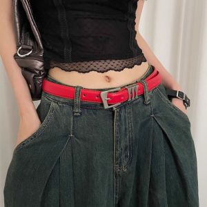 MYCOLOR Luxury Womens Belt Designer PU Leather Metal Buckle Waist Belt Korean Red Black White Dress Jeans Belt Streetwear