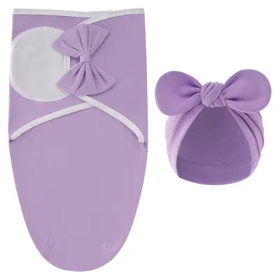 CiCi Baby Girl Cute Bow Cotton Swaddle Wrappers Bonnet Hat Set Adjustable Newborn Nursery Baby Needs