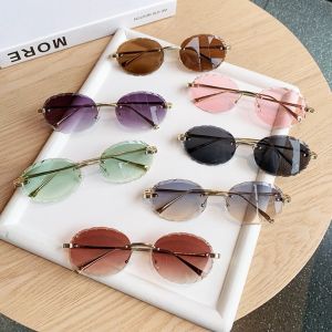 CANICECA Metal Frame Frameless Sunglasses Glass Lens Outdoor Street Photography Cut Edge Sunglasses Vintage Lightweight Oval Sunglasses Women