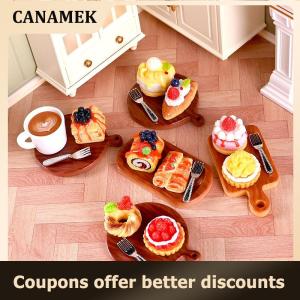 【 CANAMEK 】 2Pcs set Dollhouse Mini Cake Dessert Model Dollhouse Mini Kitchen Decoration Dolls House Accessories Pretend Play Toys