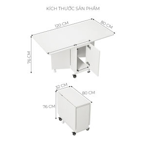 [FURNI HOME] Bàn ăn thông mình gấp gọn có bánh xe di chuyển tiện lợi có hộc bàn để ghế gấp gọn ILUMIA - GP372