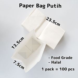 Kantong Kertas Paper Bag Putih Food Grade Polos Paperbag SOS 40-W08 23.5cm 13.5cm 7.5cm