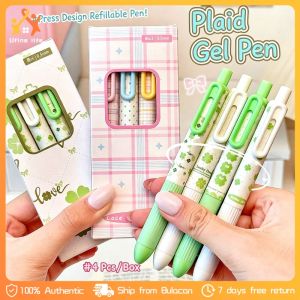 4PCS/Set Clover Press Gel Pens Lucky Four-Leaf Clover Design 0.5mm Black Ink Student Stationery