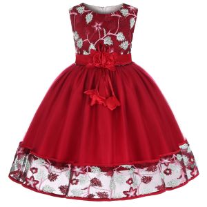 Trẻ Em Cô Gái Dresses tiệc sinh nhật Gown Flower thêu hoa Tutu Tulle Không Tay Ren bé gái công chúa Ăn Mặc