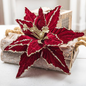 26cm Christmas Glitter Flowers Tree Decor Poinsettia Artificial Flower for New Year Wedding Holiday Decoration